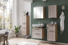 Waschbeckenunterschrank >Lyon< in Wotaneiche, Kaschmir, MDF - 60x54x35cm (BxHxT)