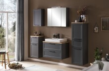 Midischrank >Lyon< in grau, Wotaneiche, MDF - 40x130x35cm (BxHxT)
