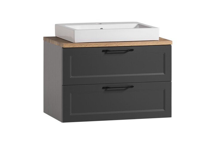 Waschtisch >Lyon< in grau, Wotaneiche, MDF - 80x63x47cm (BxHxT)