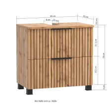Waschbeckenunterschrank >Nizza< in Wotaneiche-Dekor - 60x54x35cm (BxHxT)