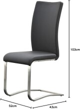 Esszimmerstuhl >Muvo II< (2er Set) in grau aus Echtleder - 43x103x52cm (BxHxT)