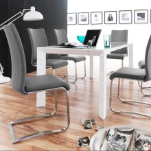Esszimmerstuhl >Muvo II< (2er Set) in grau aus Echtleder - 43x103x52cm (BxHxT)