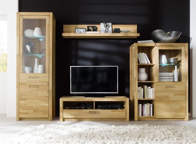 Wohnwand >Fenja< (4-teilig) in Kernbuche massiv - 309x203x46 (BxHxT)