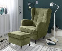 Fußhocker >OSKAR< in olive, Stoffbezug, weich, 100% Polyester - 63x43x42 (BxHxT)