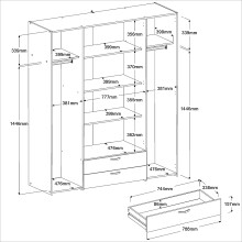 Kleiderschrank >Daily 1< 2 Schubladen, 4 Türen, in Weiss - 160x185x51cm (BxHxT)