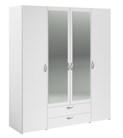 Drehtürenschrank >Daily 3< 4 Türen, 2x Spiegel, 2 Schübe, in Weiss - 160x185x51cm (BxHxT)