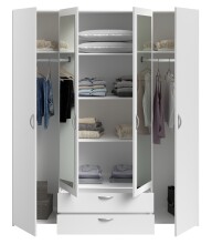 Drehtürenschrank >Daily 3< 4 Türen, 2x Spiegel, 2 Schübe, in Weiss - 160x185x51cm (BxHxT)