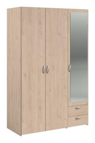 Drehtürenschrank >Daily 14< 3 Türen, 1 Spiegel, 2 Schübe, in Eiche Dekor - 120x185x51cm (BxHxT)