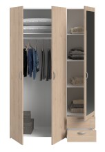Drehtürenschrank >Daily 14< 3 Türen, 1 Spiegel, 2 Schübe, in Eiche Dekor - 120x185x51cm (BxHxT)