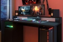 Gamingtisch >Gaming 2< (Set) inkl. Regal, LED-Beleuchtung, Dekor schwarz - 152x87x62cm BxHxT)