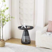 Beistelltisch >1158< in Schwarz, Metall, Glas -...