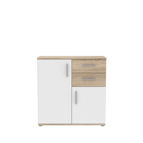 Kommode >IKOLI< 2 Türen, 2 Schübe, Sonoma Eiche Dekor / Weiss - 79,9x81,7x31,4cm BxHxT