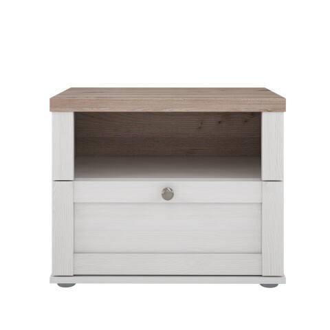Nachtkonsole >ILOPPA< 1 Fach, 1 Schub, Schnee Eiche / Nelson Eiche - 55,4x45x34,4cm (BxHxT)