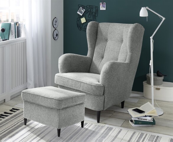 Ohrensessel >OSKAR< (Sessel und Hocker) in grey - 78x102x98 (BxHxT)