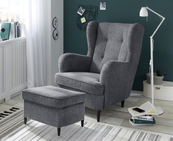 Ohrensessel >OSKAR< (Sessel und Hocker) in anthrazit - 78x102x98 (BxHxT)