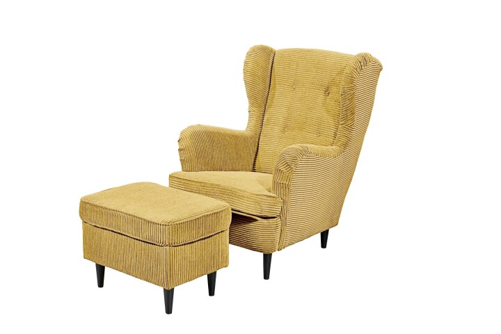 Ohrensessel >OSKAR< (Sessel und Hocker) in mustard - 78x102x98 (BxHxT)