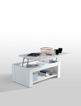 Couchtisch >Duro< aufklappbar 76,3cm, weiss glänzend - 110x45,2/67,3x65cm (B/H/T)
