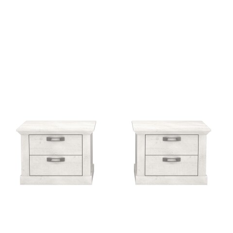 Nachttisch >KASHMIR< (2er-Set) in Pinie Weiss - 67,2x48,9x45,1cm (BxHxT)