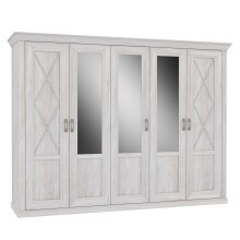 Drehtürenschrank >KASHMIR< 5 Türen, 6 Böden, Spiegel, in Pinie Weiss - 268,3x204,9x65cm (BxHxT)