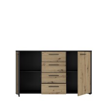 Sideboard >CARDIGAN< 2 Türen, 4 Schübe, Artisan Eiche / Schwarz - 142,6x82,3x34,3cm (BxHxT)