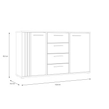 Sideboard >CARDIGAN< 2 Türen, 4 Schübe, Artisan Eiche / Schwarz - 142,6x82,3x34,3cm (BxHxT)