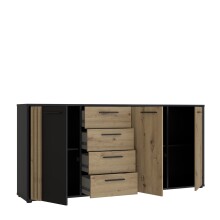 Sideboard >CARDIGAN< 3 Türen, 4 Schübe, Artisan Eiche / schwarz - 179,4x82,3x34,3cm (BxHxT)