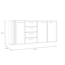Sideboard >CARDIGAN< 3 Türen, 4 Schübe, Artisan Eiche / schwarz - 179,4x82,3x34,3cm (BxHxT)