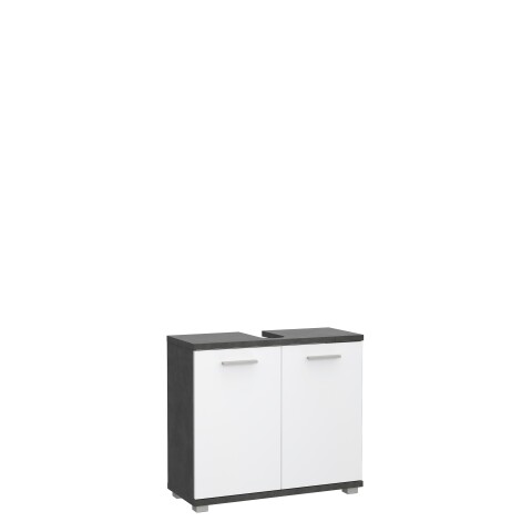 Waschbeckenunterschrank >CHAMP< 2 Türen, Betonoptik Dunkelgrau / Weiss Glanz - 69,9x62x28,9cm (B/H/T)
