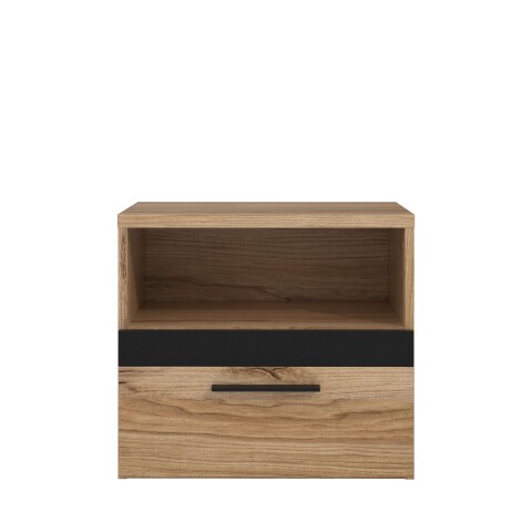 Nachtkommode >DALATE< 1 Schublade, Catania Eiche / Schwarz Matt - 50,2x45,2x33,8 (BxHxT)