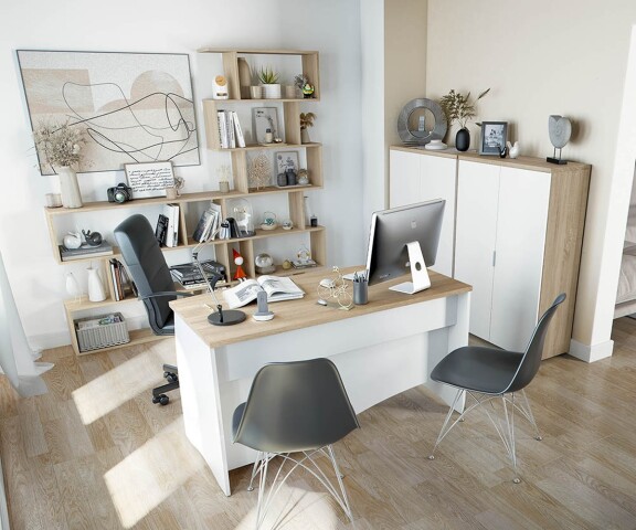 Büromöbel-Set >OFFICE< (Büromöbel-Set) in Canadian Eiche/Artik Weiß