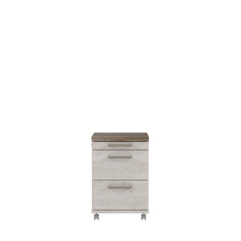 Rollcontainer >DURO< 3 Schübe, Pinie Weiss / Eiche Antik - 42,3x61,4x53cm (BxHxT)
