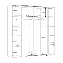 Dreh-/Schwebetürenschrank >NARAGO< 10 Böden, 2 Stangen, Salbei / Eiche Dekor - 270,3x210,5x61,2cm (BxHxT)