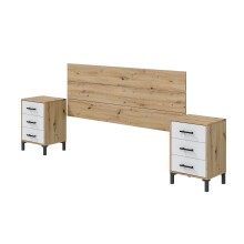 Bettrückwand >ENZO< Kopfteil, 2 Nachtkommoden, Eiche Dekor / Weiß - 160x60x2,5 (BxHxT)