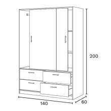 Schlafzimmer-Set >ENZO< (6-teilig) Nodi Eiche / Artik Weiß, Bett, Nachtkonsolen, Kommode, Schrank