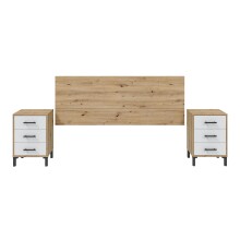 Schlafzimmer-Set >ENZO< (5-teilig) in Nodi Eiche Dekor / Artik Weiß, Bett, Nachtkonsole, Kommode