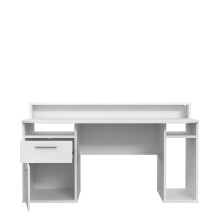 Schreibtisch >TEZAUR< LED-Beleuchtung, Ablage, Fächer, in Weiss  - 160x91x72cm (BxHxT)