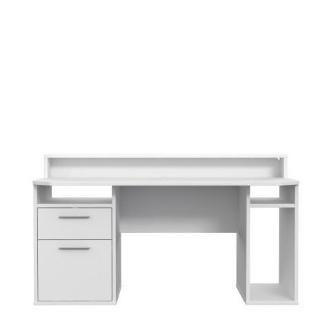 Schreibtisch >TEZAUR<  LED-Beleuchtung, Ablage, Fächer, in Weiss - 160x91x72cm (BxHxT)