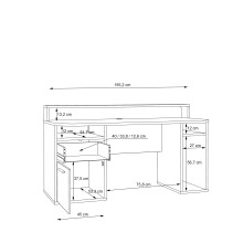 Schreibtisch >TEZAUR<  LED-Beleuchtung, Ablage, Fächer, in Weiss - 160x91x72cm (BxHxT)