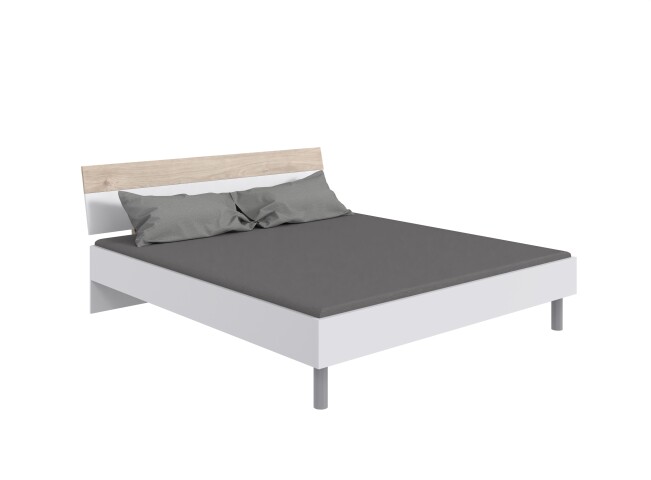 Bett >Budapest< Liegefl. 180x200cm, Weiß / Hickory-Eiche-Dekor - 189x81x210cm (B/H/T)