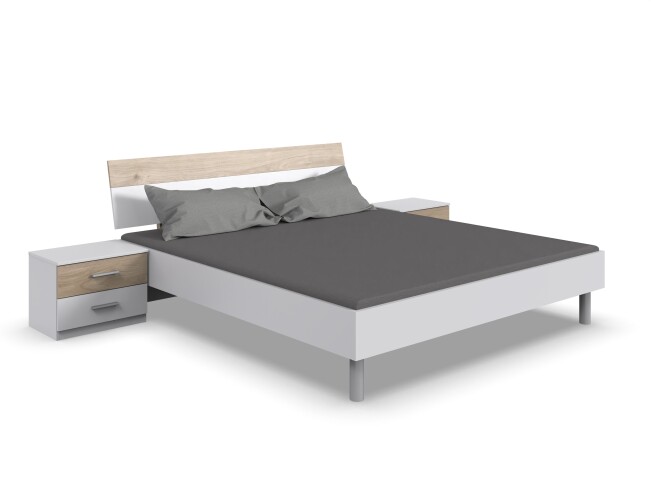 Bettanlage >Budapest< Liegefl. 160x200cm, Weiß / Hickory-Eiche-Dekor - 273x81x210cm (B/H/T)
