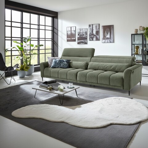 Big-Sofa >Wolve< 2x elektr. Verstellung, Kissen, Cord oliv - 280x108x118cm BxHxT