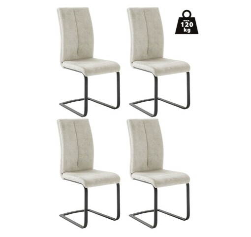 Freischwinger >HUDSON< (4er-Set) mit Griff, Bezug creme - 43x103x60 (BxHxT)