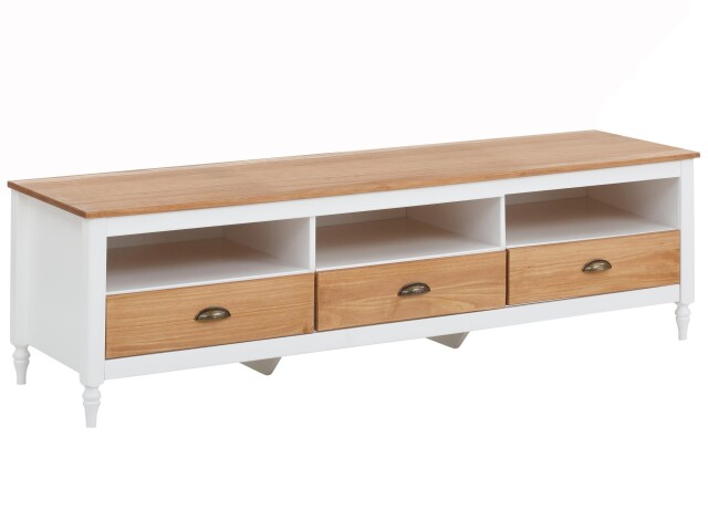 TV-Bank >Audhild< in Weiß, MDF/Kiefer - 160x45x45cm (BxHxT)