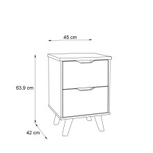 Nachtkommode >VANKKA< 2 Schübe, Planked Eiche Dekor / Weiss - 45x63,9x42cm (BxHxT)