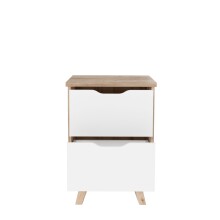 Nachtkommode >VANKKA< 2 Schübe, Planked Eiche Dekor / Weiss - 45x63,9x42cm (BxHxT)