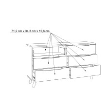 Sideboard >VANKKA< 4 Schubladen, Planked Eiche Dekor / Weiss - 154,7x86,3x42cm (B/H/T)