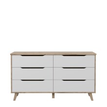 Sideboard >VANKKA< 4 Schubladen, Planked Eiche Dekor / Weiss - 154,7x86,3x42cm (B/H/T)