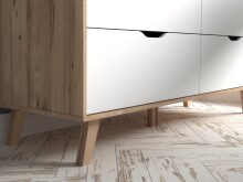 Sideboard >VANKKA< 4 Schubladen, Planked Eiche Dekor / Weiss - 154,7x86,3x42cm (B/H/T)