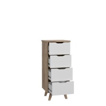 Hochkommode >VANKKA< 4 Schubladen, Planked Eiche Dekor / Weiss - 45x108,7x42cm (B/H/T)