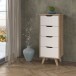 Hochkommode >VANKKA< 4 Schubladen, Planked Eiche Dekor / Weiss - 45x108,7x42cm (B/H/T)